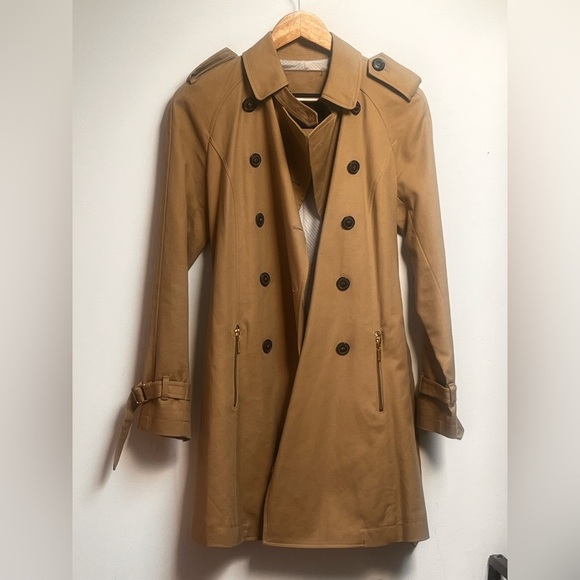 Zara Camel mid length khaki tan Trench Coat size small - Picture 12 of 15